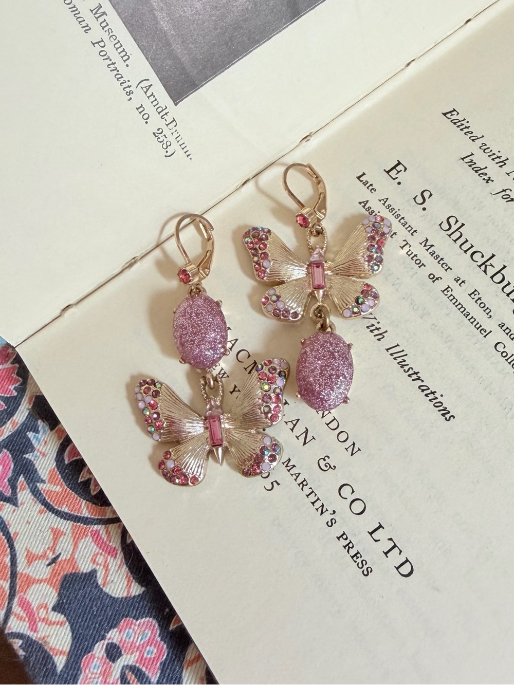 Betsey Johnson Purple Sparkle Butterfly Drop Earrings